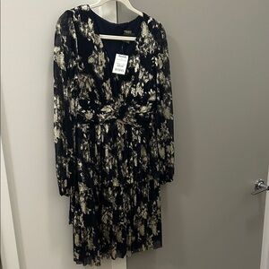 Taylor Black and Gold Long Sleeve Dress